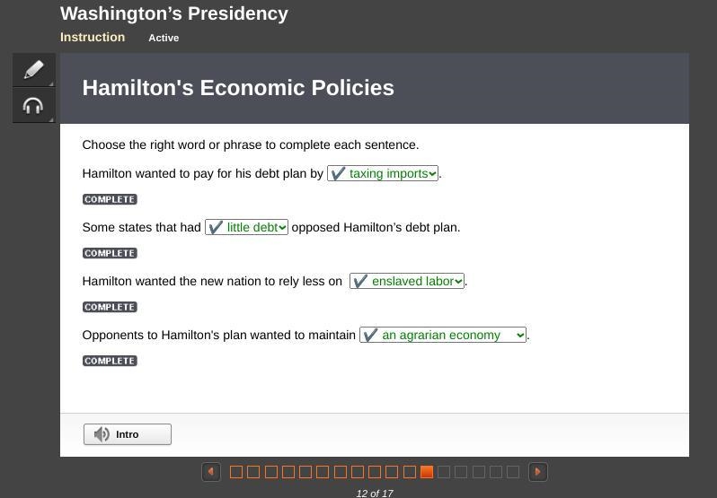 Choose the right word or phrase to complete each sentence. Hamilton wanted to pay-example-1