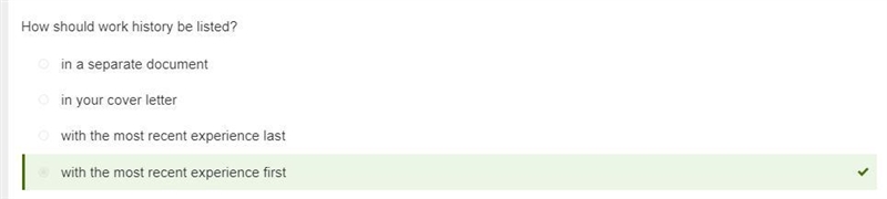 How should jobs be listed in the Work Experience section of the résumé? Question 1 options-example-4
