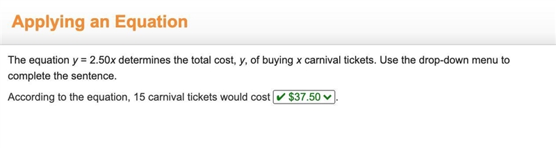 The equation y = 2.50x determines the total cost, y, of buying x carnival tickets-example-1