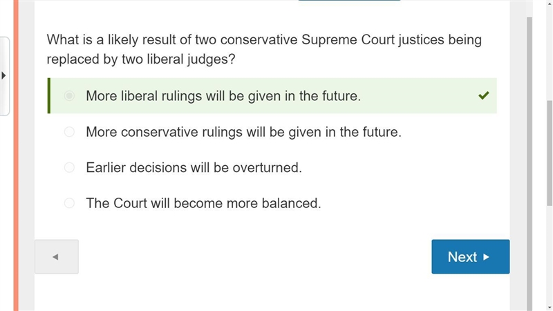 What is a likely result of two conservative Supreme Court justices being replaced-example-1