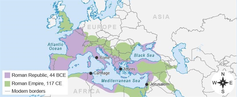 The map shows the Roman Republic and the Roman Empire. A map of the Roman Republic-example-1