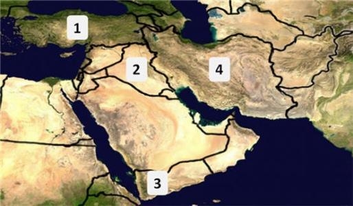 The map above shows the countries of the Middle East. Which number on the map shows-example-1