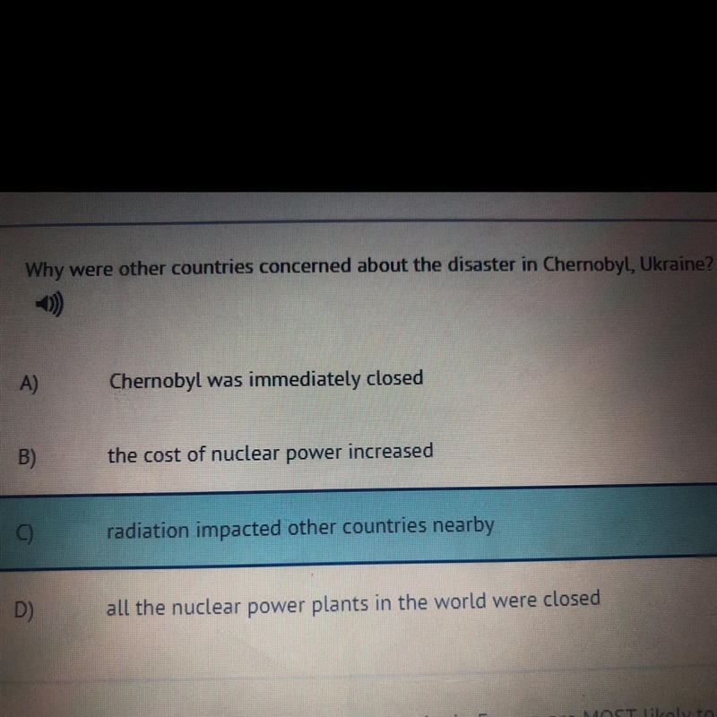 Plz help! Why were other countries concerned about the disaster in Chernobyl Ukraine-example-1