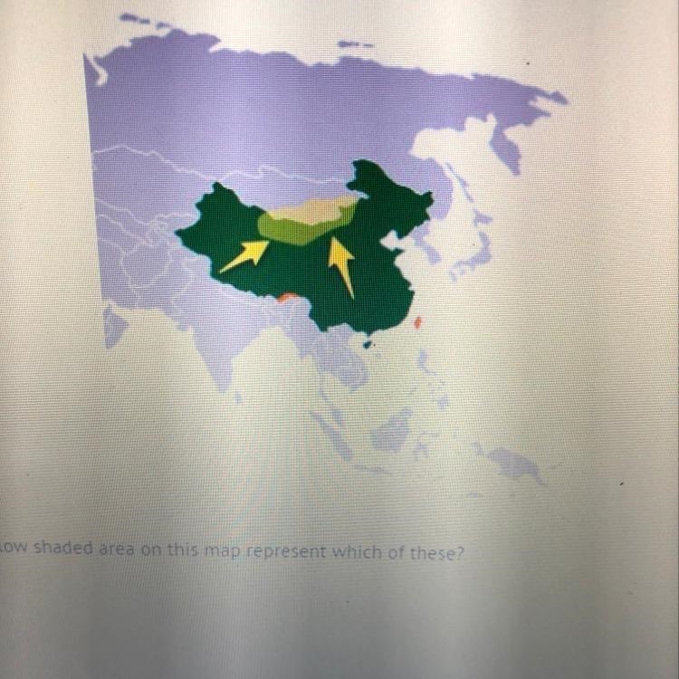 Whe yellow arrows and yellow shaded area on this map represent which of these? Gobi-example-1