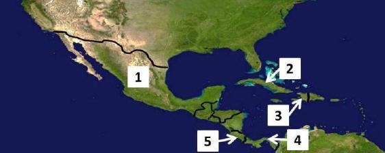 Analyze the map below and answer the question that follows. Mexico is located at number-example-1