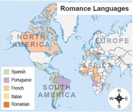 PLS ANSWER The map shows where each modern Romance language is widely spoken. Based-example-1