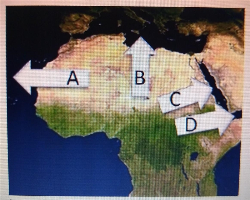 on the map above, the Mediterranean Sea is located at ________, and the Atlantic Ocean-example-1