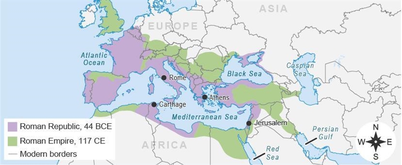 The map shows the Roman Republic and the Roman Empire. A map of the Roman Republic-example-1