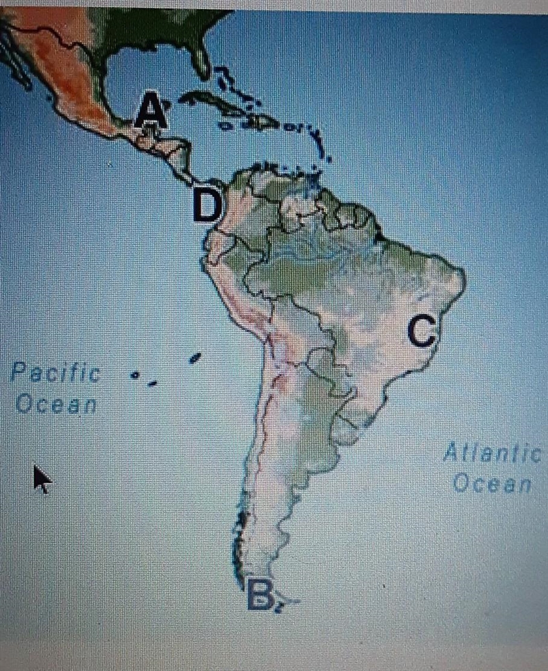 Study the map, and then answer the questions using the drop-down menus. Which landform-example-1