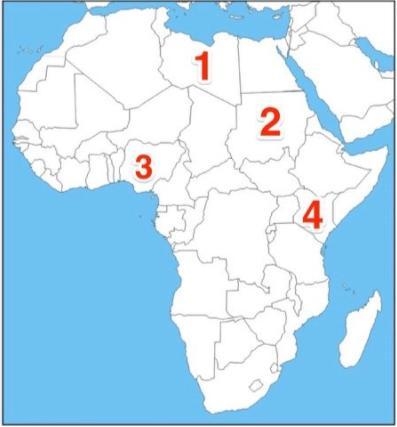 The country of Sudan is represented by which number? A) 1 B) 2 C) 3 D) 4-example-1