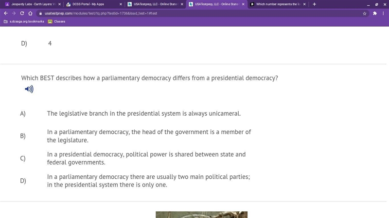 Which BEST describes how a parliamentary democracy differs from a presidential democracy-example-1