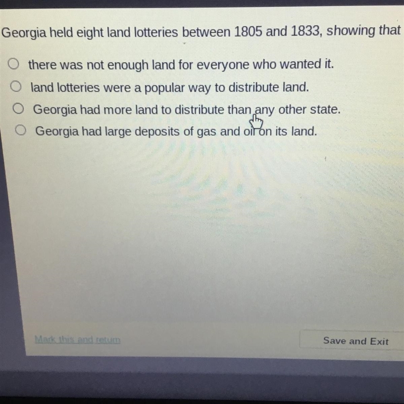 Georgia held eight land lotteries between 1805 and 1833, showing that-example-1