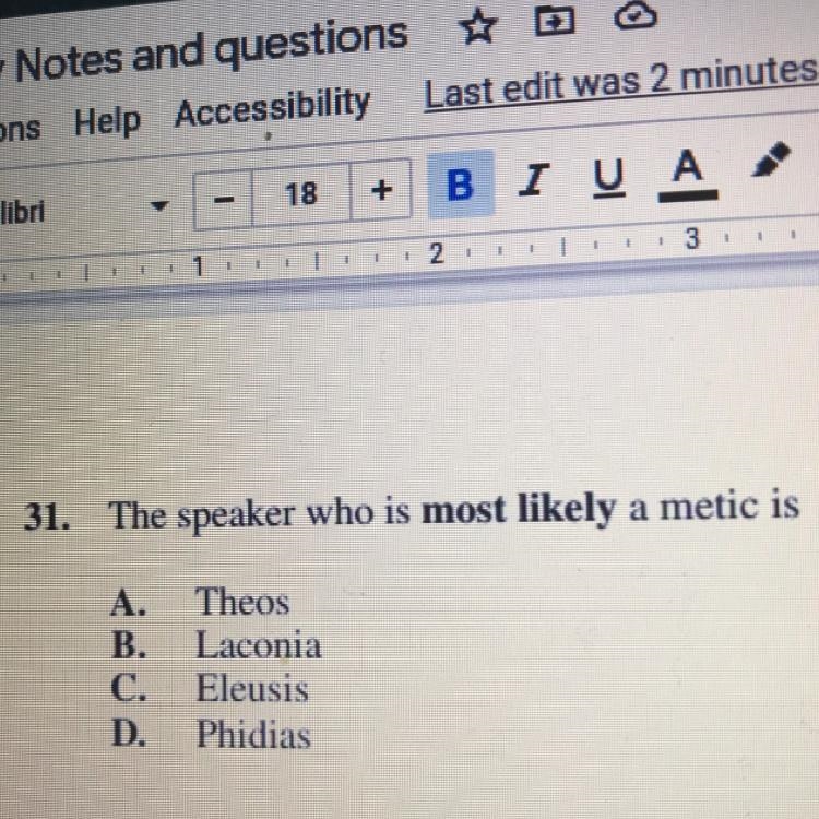 The speaker who is most likely a metic is?-example-1