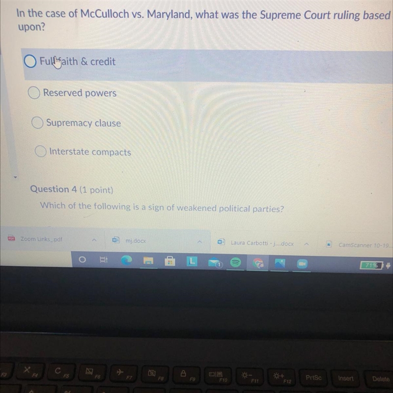 In the case of McCulloch vs. Maryland, what was the Supreme Court ruling based upon-example-1