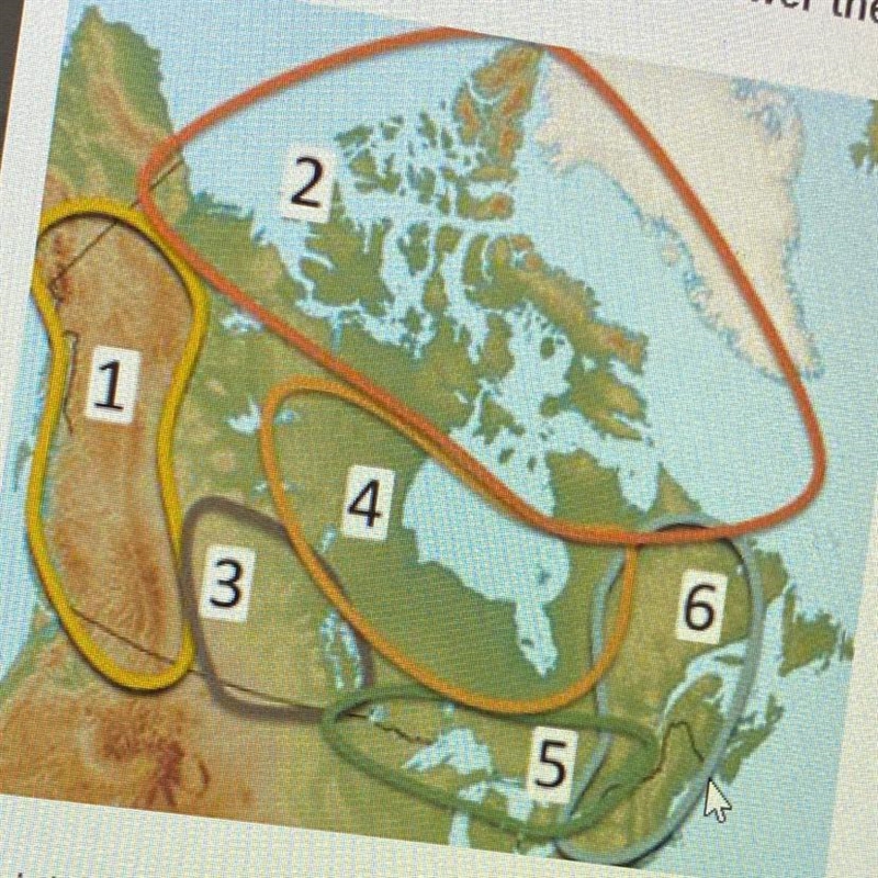 Which of the following regions is labeled with the number 1 on the map above￼? a) the-example-1