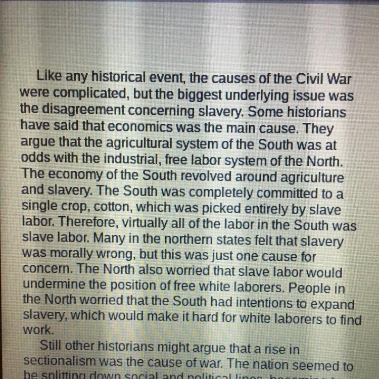 In the first paragraph which sentence supports the idea that the economy of the south-example-1