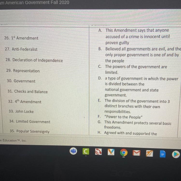 26. 1st Amendment 27. Anti-Federalist 28. Declaration of Independence 29. Representation-example-1