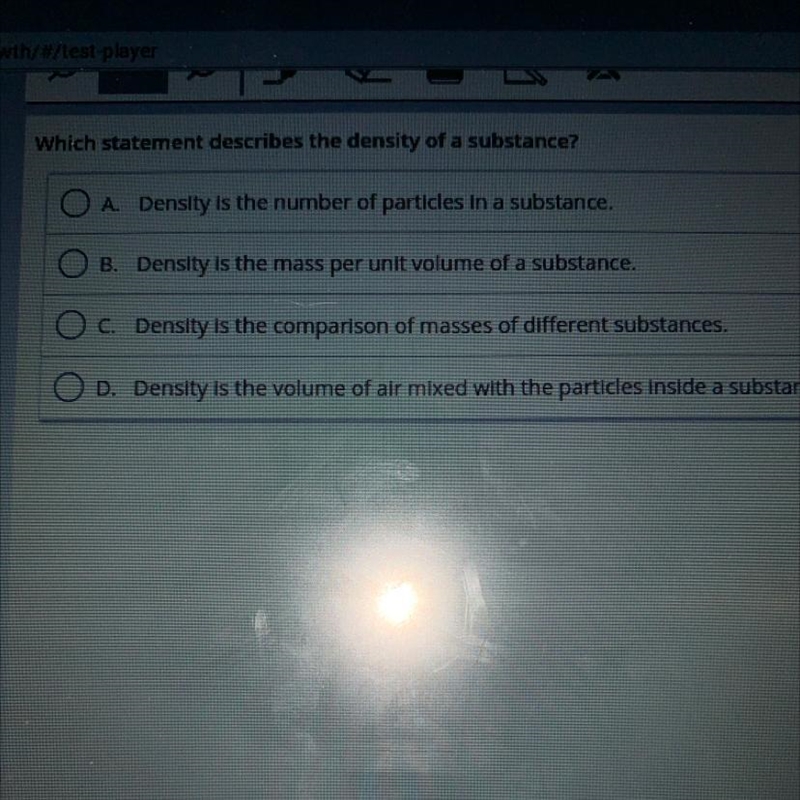 Which statement describes the density of a substance? A. Density is the number of-example-1