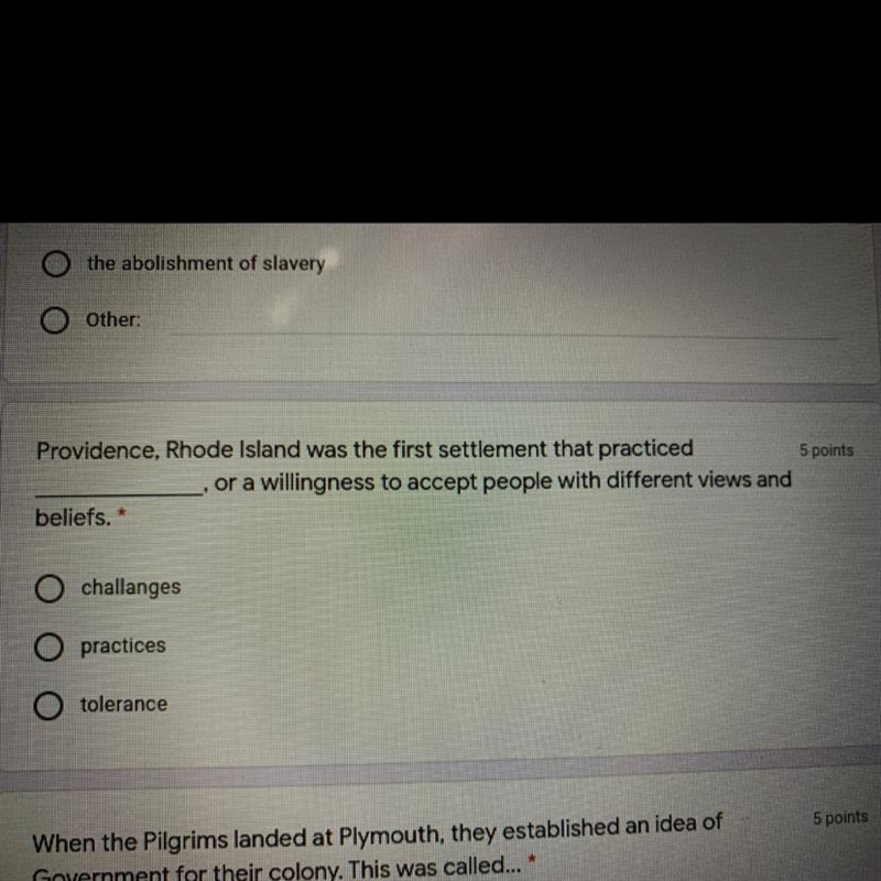 providence, Rhode Island was the first settlement that practiced _______, or a willingness-example-1