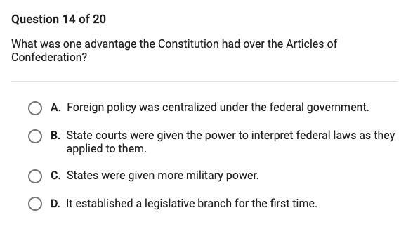 WHat was one advantage the constitution had over the articles of confederation?-example-1