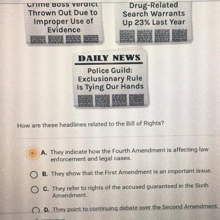 Answer is A- They indicate how the fourth amendment is affecting law enforcement and-example-1