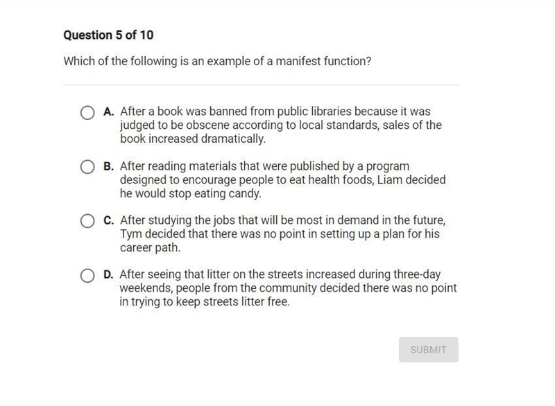 Which of the following is an example of a manifest function-example-1