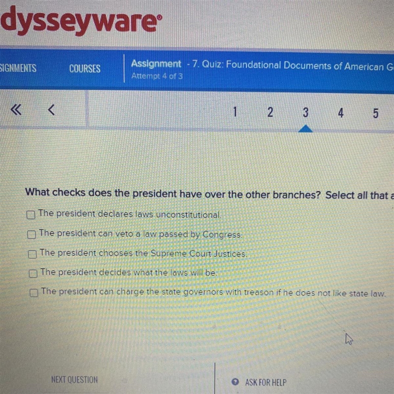 Help I need for a retest!!!!!!What checks does the president have over the other branches-example-1