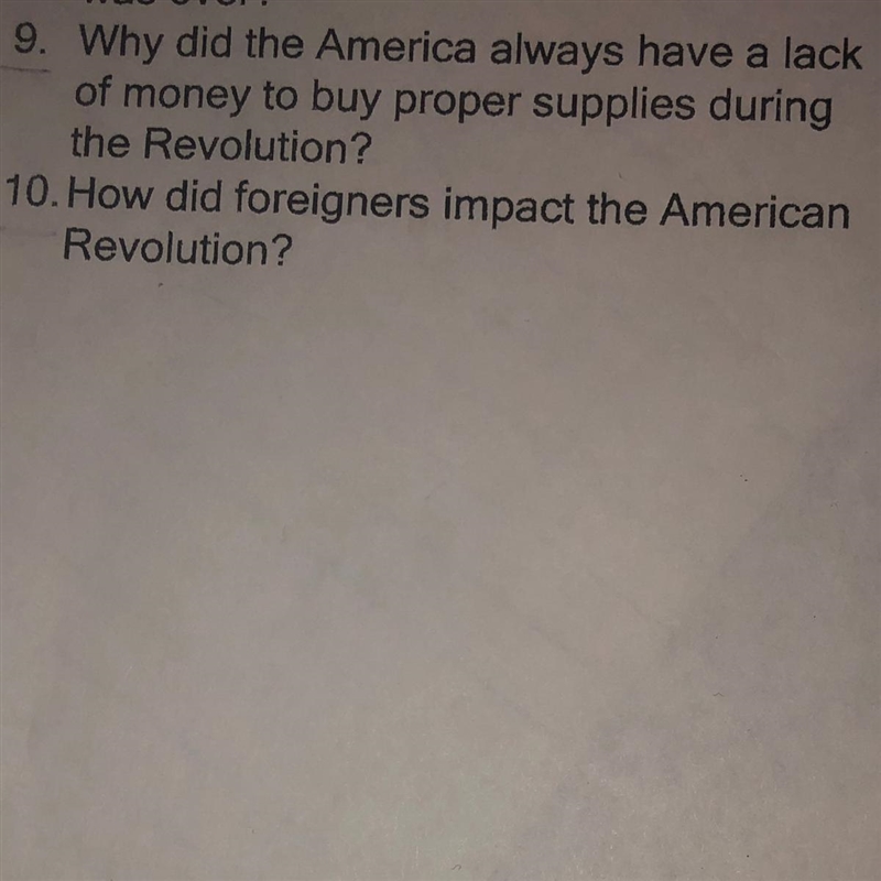 Why did the America always have a lack of money to buy proper supplies during the-example-1