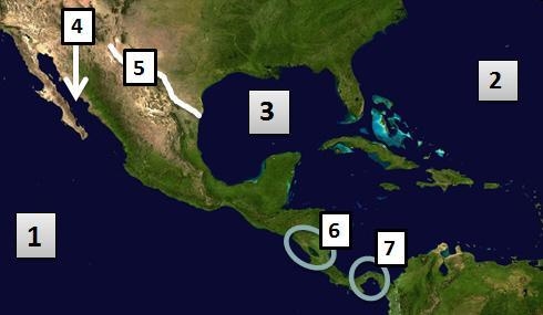 Which body of water is located at number 3 on the map above? A. the Gulf of California-example-1