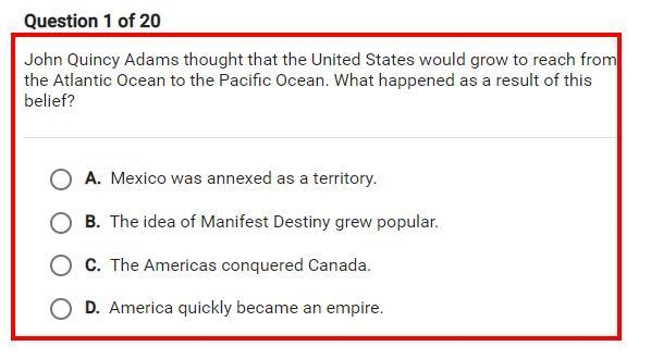 John Quincy Adams thought that the United States would grow to reach from the Atlantic-example-1