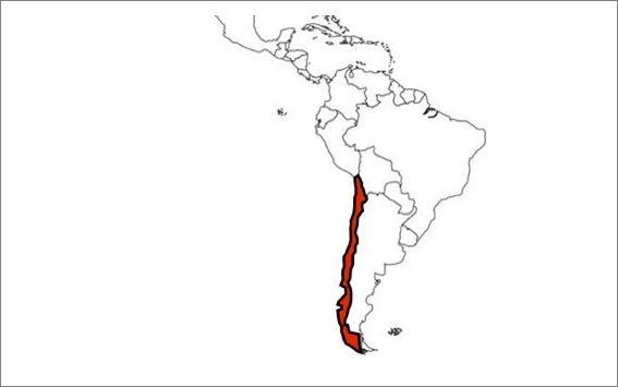 Which country is labeled on this map? A) Argentina B) Bolivia C) Chile D) Colombia-example-1