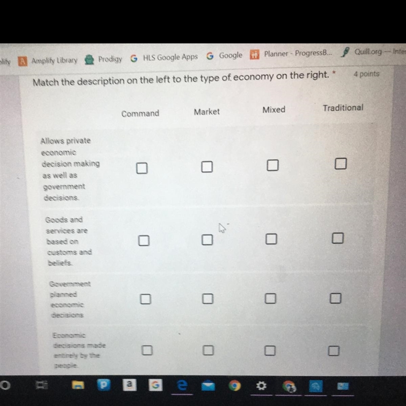 Match the description on the left to the type of economy on the right?!-example-1