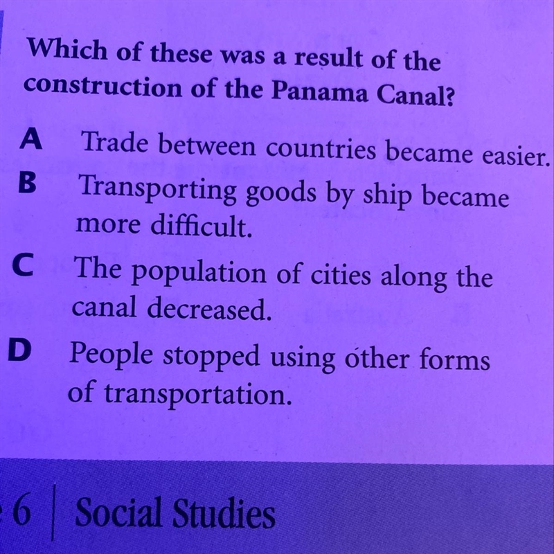 Which of these was a result of the construction of the Panama Canal? A Trade between-example-1