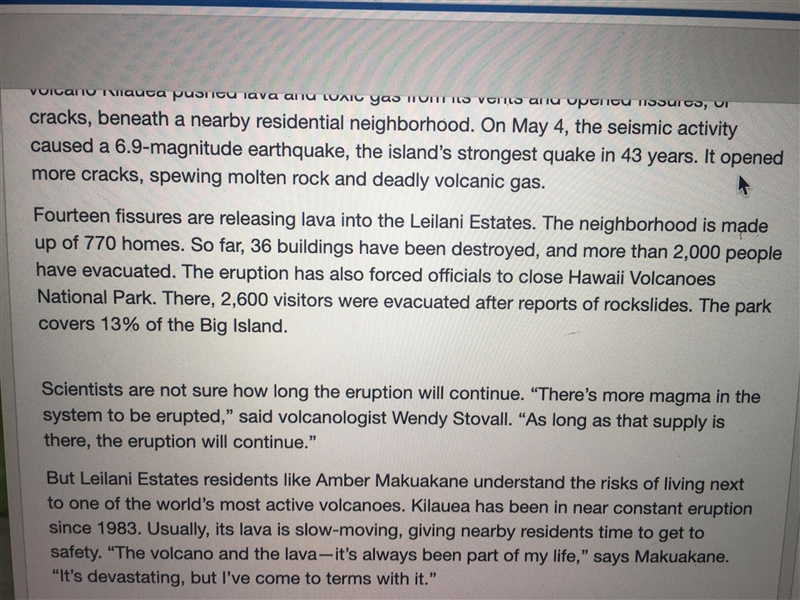 According to the text, residents of leilani estates know that_____.-example-2