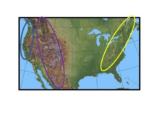 Image by the National Atlas of the US The mountains circled in yellow on the map above-example-1