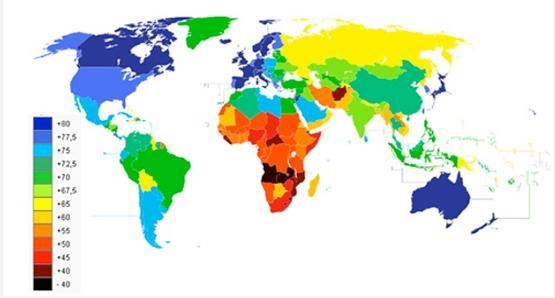 Use the map on world life expectancy to answer the following question: Which of the-example-1