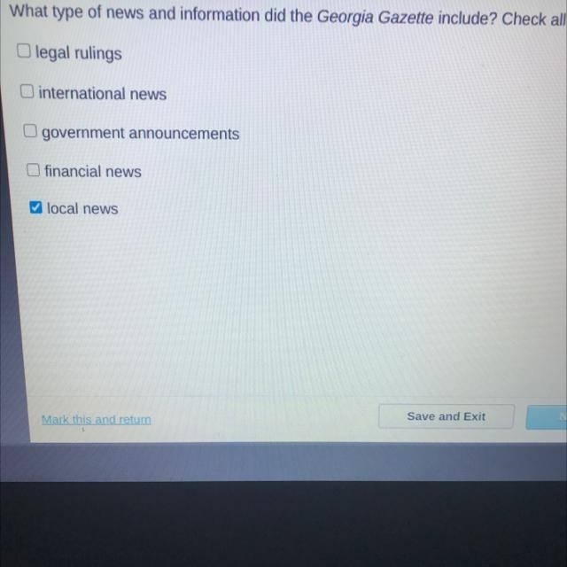 What type of news and information did the georgia gazette include check all that apply-example-1