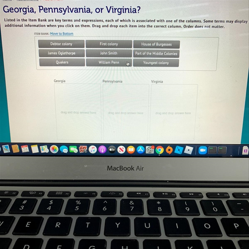 Georgia, Pennsylvania, or Virginia? Listed in the Item Bank are key terms and expressions-example-1