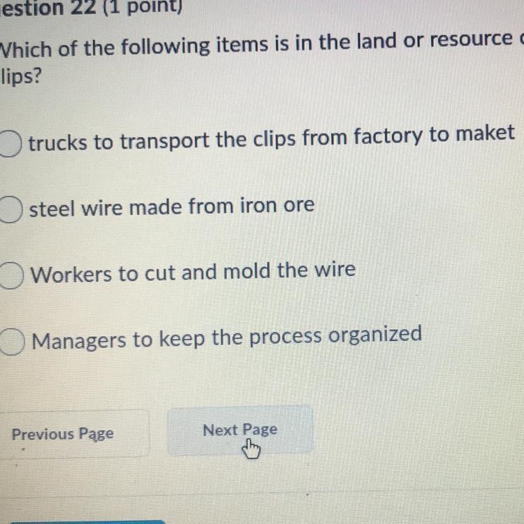 Which of the following items is in the land or resource category for making paper-example-1