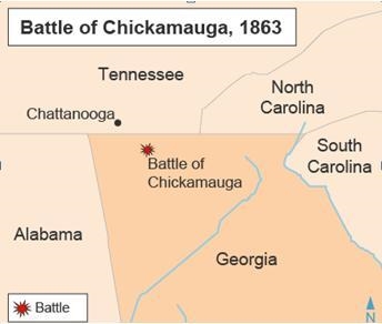 The map shows the location of the Battle of Chickamauga. The site of the Battle of-example-1