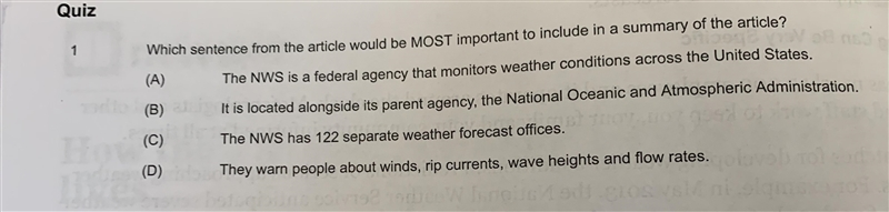 Which sentence front the article would be MOST important to include in a summary of-example-1