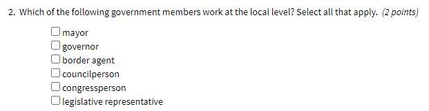 Which of the following government members work at the local level? Select all that-example-1