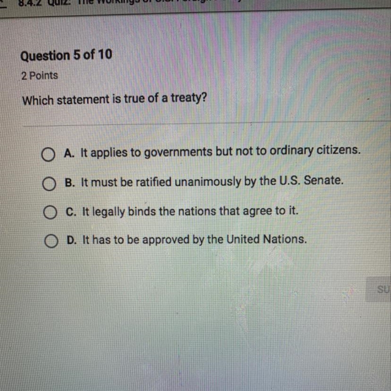 Which statement is true of a treaty?-example-1