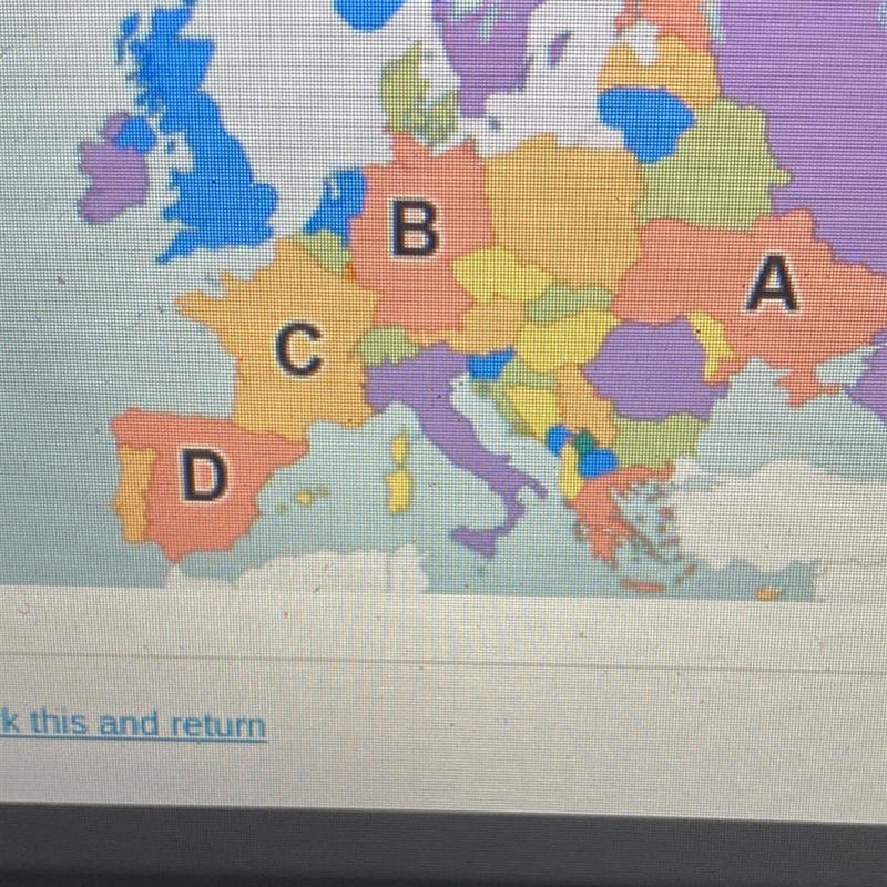 Which country is marked with the letter D? Ukraine Germany France O Spain-example-1