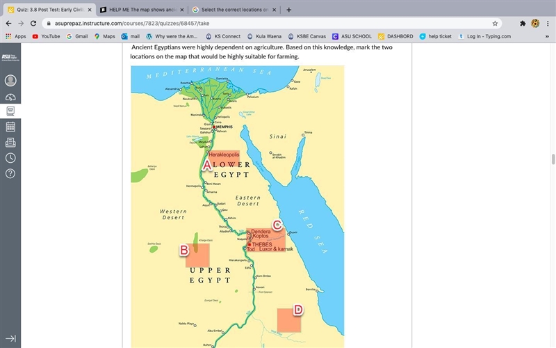 Select the correct locations on the image. Ancient Egyptians were highly dependent-example-1