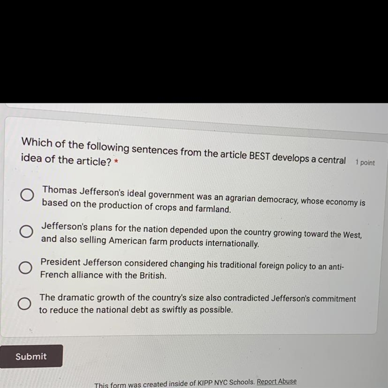 I need help, Question: Which of the following sentences from the article (idk) BEST-example-1