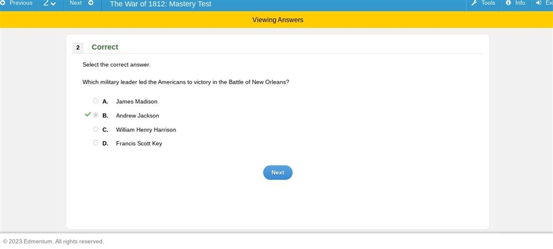 Which military leader led the Americans to victory in the Battle of New Orleans? A-example-1