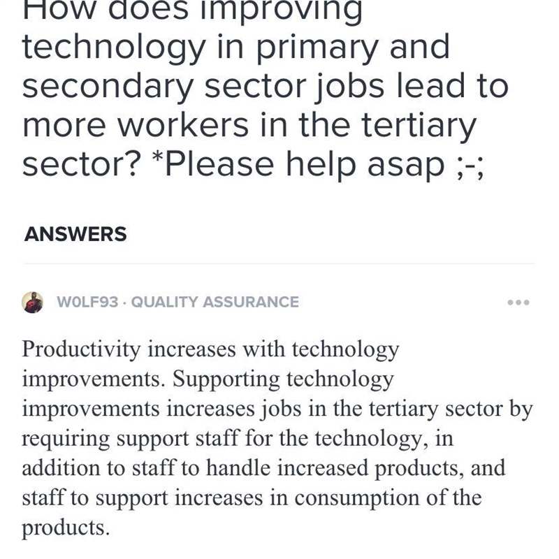 How does improving technology in primary and secondary sector jobs lead to more workers-example-1