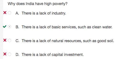 Why does India have high poverty? A. There is a lack of industry. B. There is a lack-example-1