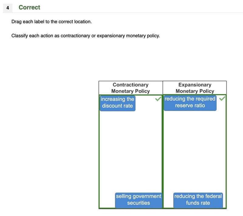 Drag each label to the correct location. Classify each action as contractionary or-example-1